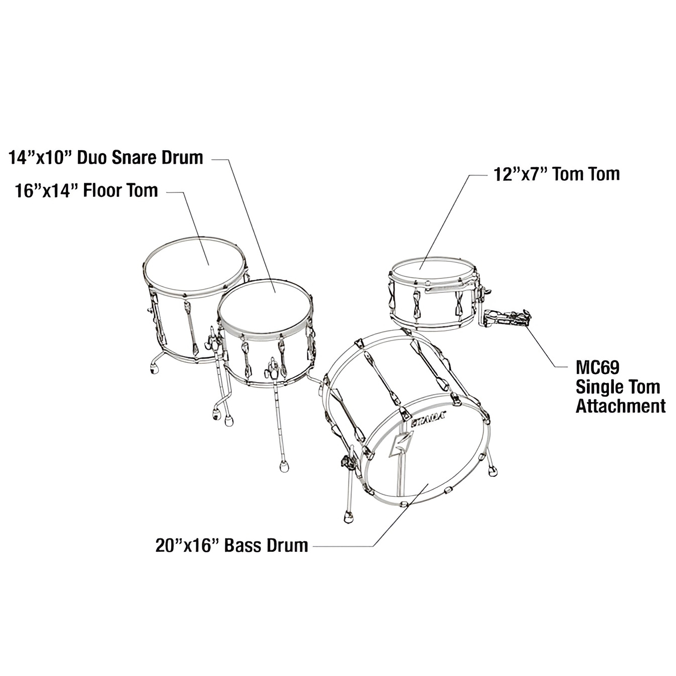 TAMA Superstar Hyper-Drive Duo Kit 4teilig - mit 14"x10" Duo Snare Satin Silver Vertical Stripe