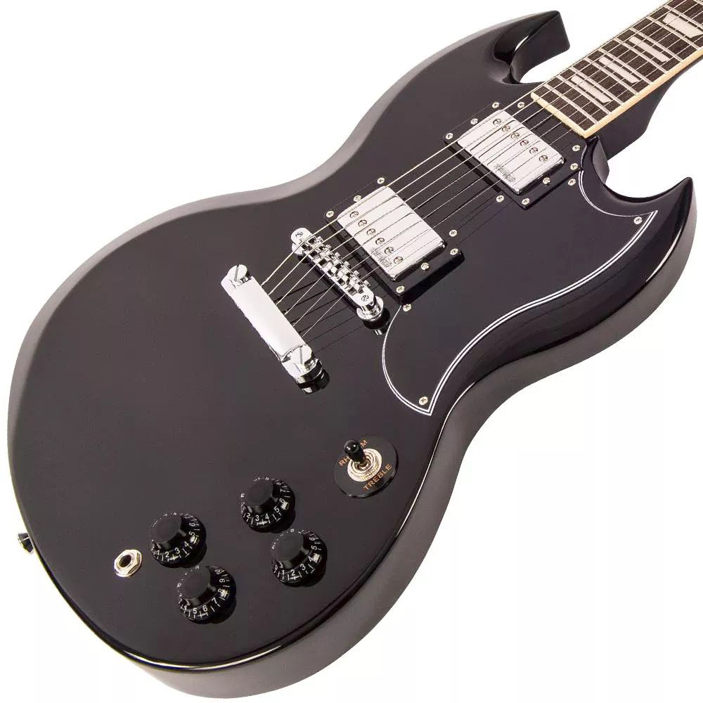 VINTAGE Reissued VS6B Gloss Black SG-Style E-Gitarre