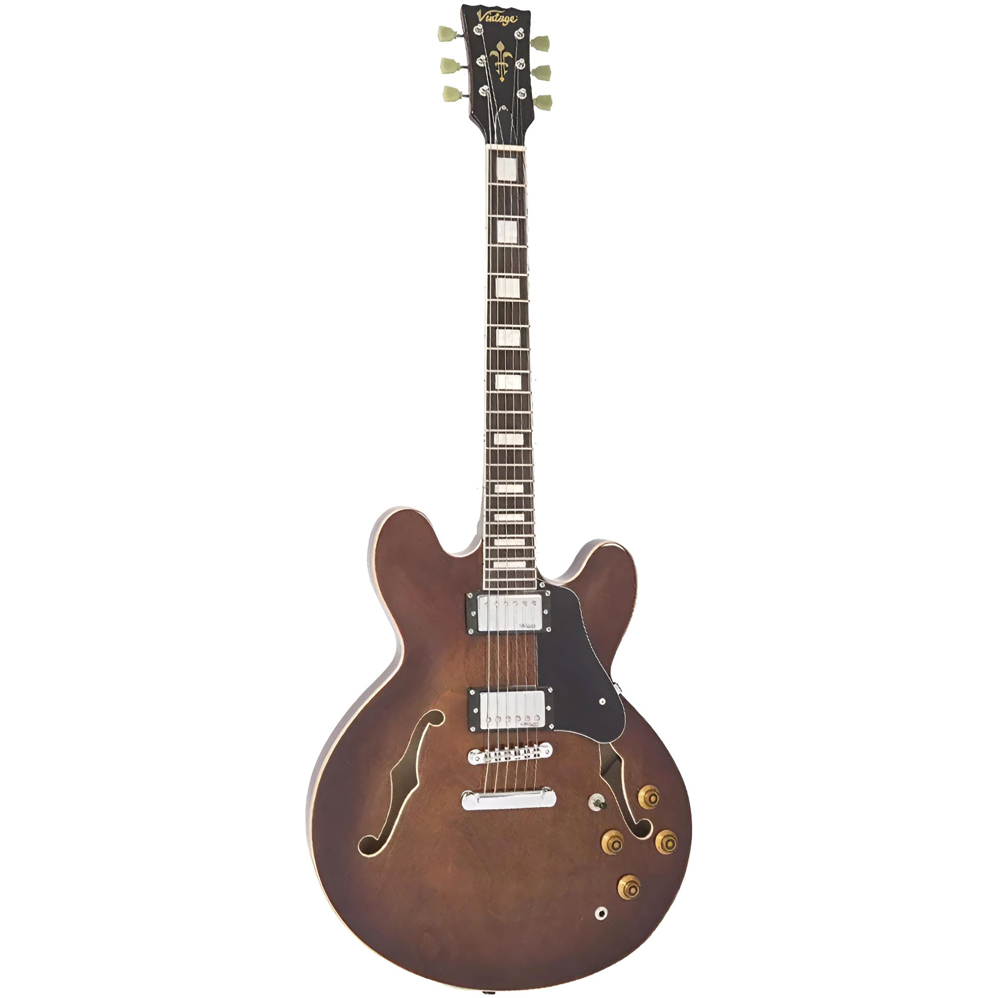 VINTAGE Reissued VSA500W Natural Walnut Semi-Hollow E-Gitarre