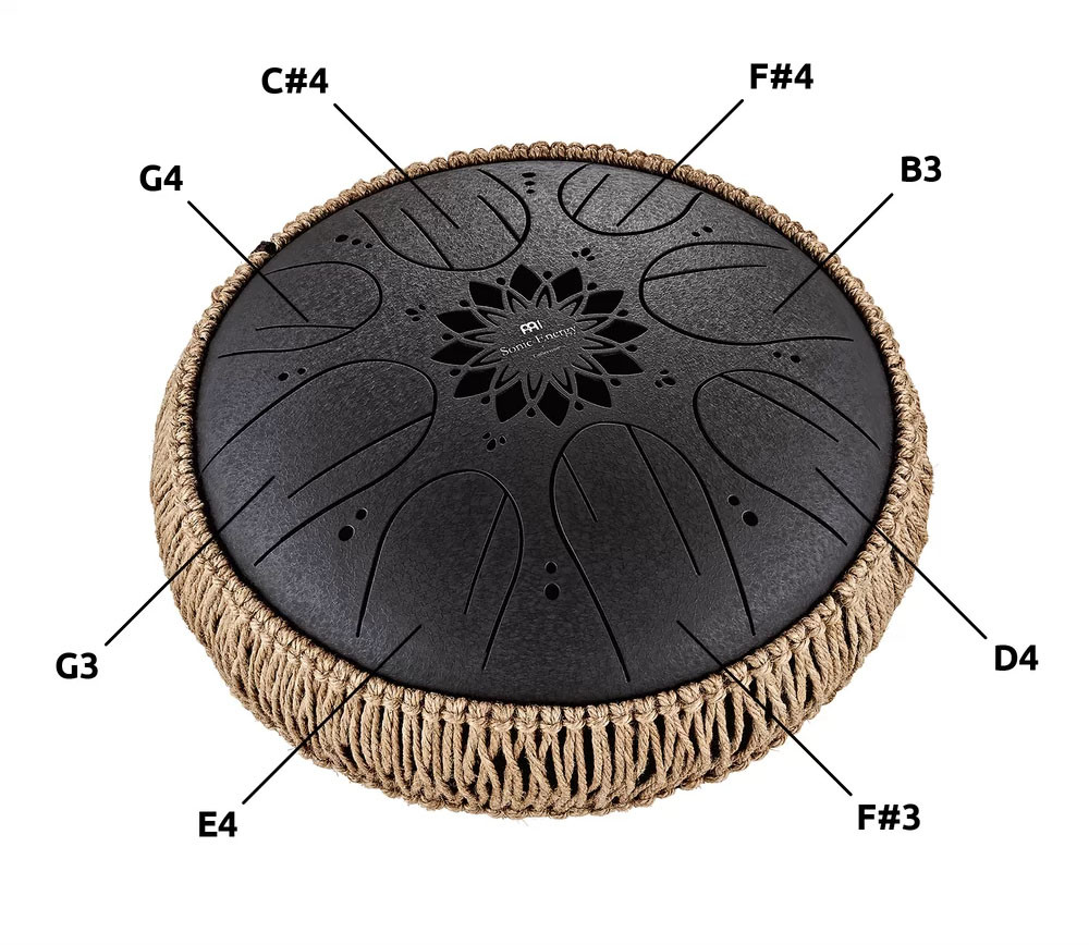 MEINL MOSTD1BK Sonic Energy Medium Octave Steel Tongue Drum 10" – H Moll, 432 Hz, Schwarz