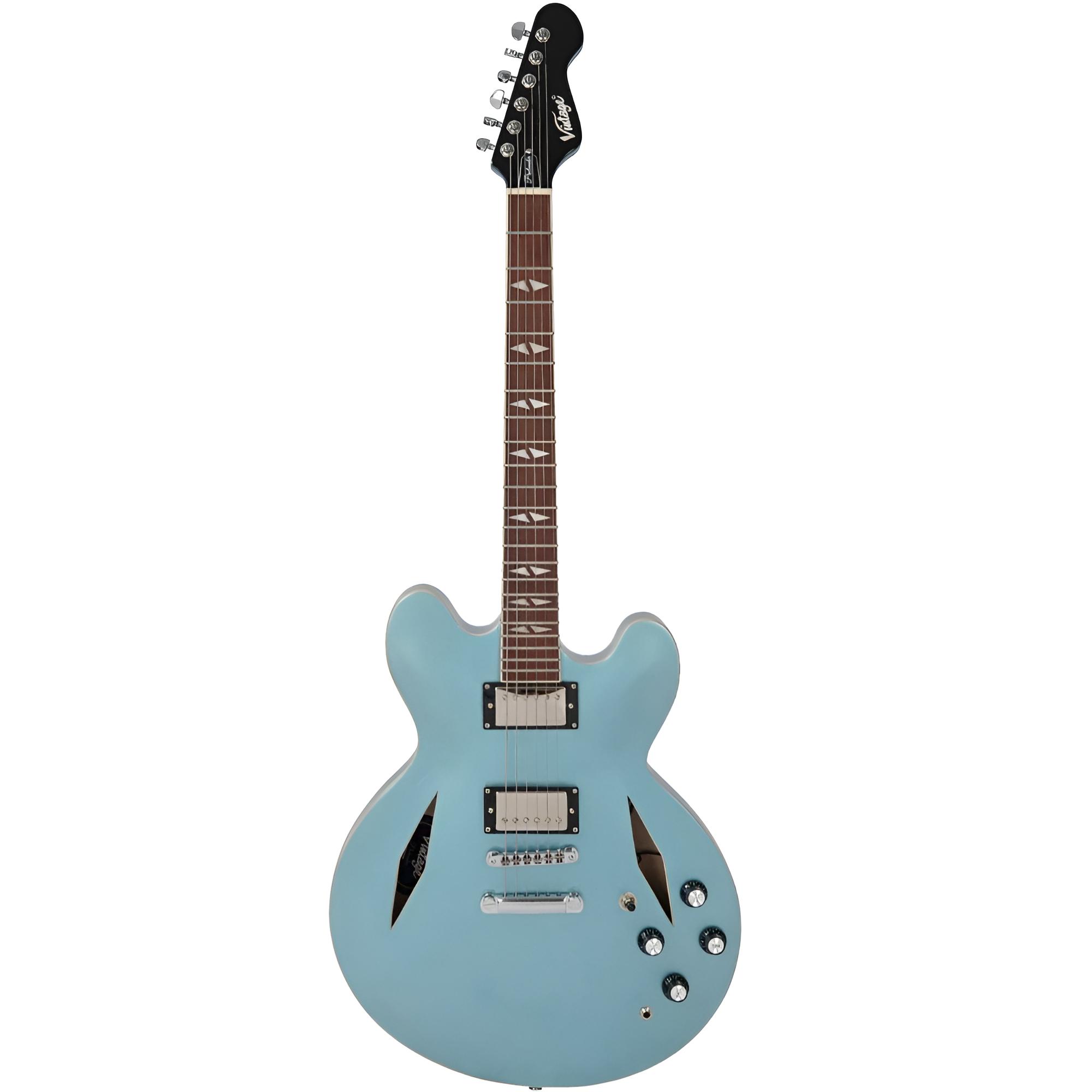 VINTAGE VSA550 "Pretender" Gun Hill Blue Semi Hollow E-Gitarre