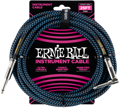 ERNIE BALL Instrumentenkabel Gewebe gerade / gewinkelt schwarz/neonblau EB6060