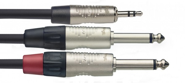 STAGG Y-Kabel Miniklinke stereo - 2x 6,3 Klinke mono 3 m NYC3/MPS2PR