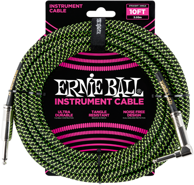 ERNIE BALL Instrumentenkabel, Gewebe, gerade/gewinkelt, schwarz/grün, 3m EB6077