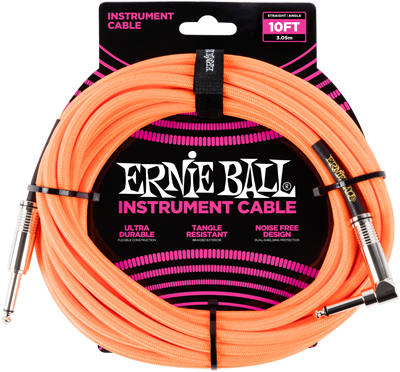 ERNIE BALL Instrumentenkabel, Gewebe, gerade/gewinkelt, Neon Orange, 3m EB6079