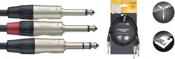 Stagg N Serie Y-Kabel, Klinke/Klinke (m/m), stereo/mono, 1 m