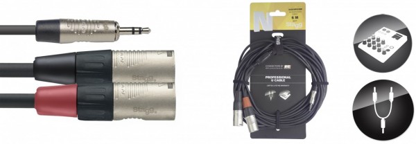 STAGG Audiokabel NUC6/MPS2XMR 1x 3,5 Stereo Miniklinke - 2x XLR Male 6 m