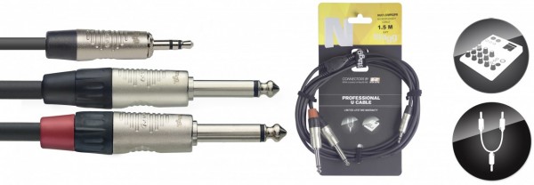 STAGG Audiokabel NUC1.5/MPS2PR 1x 3,5 Stereo Miniklinke - 2x Klinke 6,3 Male 1,5 m
