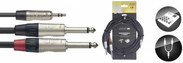 STAGG Audiokabel NUC6/MPS2PR 1x 3,5 Stereo Miniklinke - 2x Klinke 6,3 Male 6 m